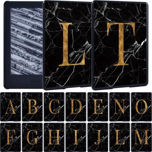 For Amazon Kindle Ereader Paperwhite 3/4/1/2/Kindle 10th Gen 2019/8th Gen 2016 - Slim Blackmarble Letter Tablet Cover Case+ Pen