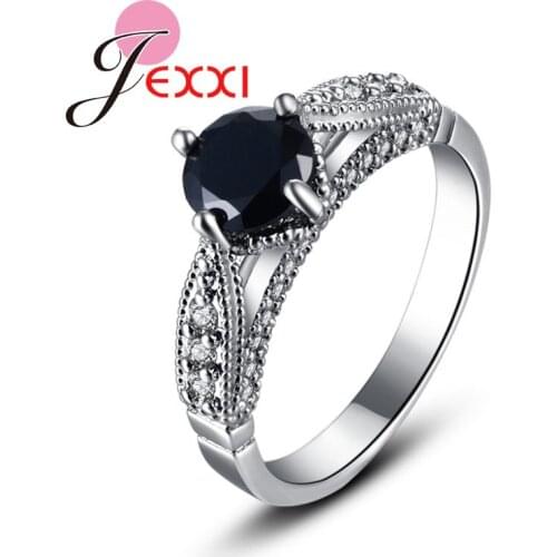 Black CZ Party Rings For Women Simple Elegant 925 Sterling Silver Bridal Wedding Anniversary Rings Bands Style