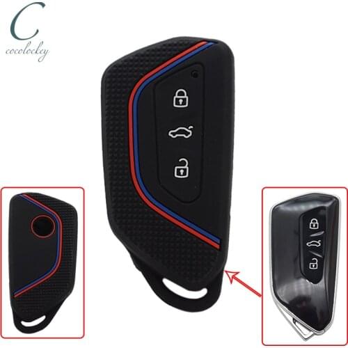 Cocolockey Silicone Car Key Cover for VW Golf 8 Mk8 2020 for Skoda 3Button Smart Keyless Remote Control Fob Case Keychain Holder