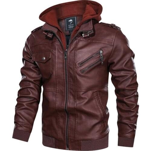 Men 2021 Spring Casual Motor Hooded PU Leather Jackets Autumn Biker Outwear Male Vintage Fashion Punk Style Hat Coat Veste Homme