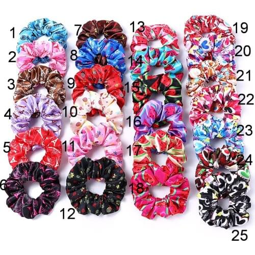 Scrunchie Stretch Headband Scrunchies Satin Printed Flower Floral Women Girls Elastic Hair Bands Tie Accessories 1017C
