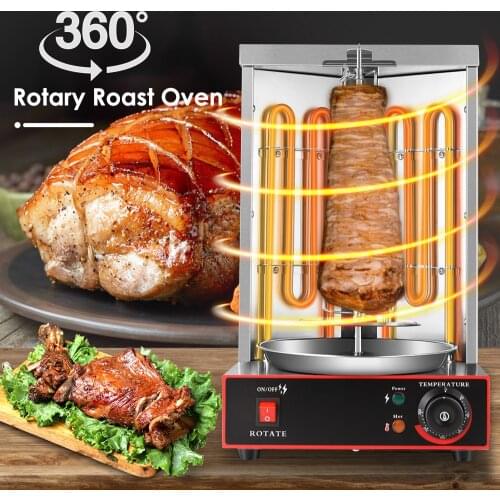 Electric Kebab Machine 360 ° Rotating Vertical Gyro Grill Turkish BBQ Machine Stainless Steel Body Temperature Adjustment Switch