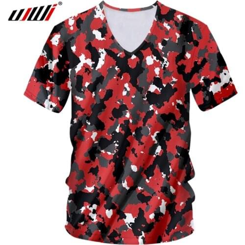 UJWI Slim Fit V Neck Tee Shirt Man 3D T-shirt Printing Red Camouflage Hip Hop Big Size 5XL Habiliment Summer T Shirts