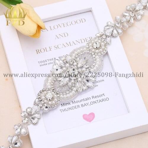 FZD 10 PCS Handmade Bling Iron Sew On Beaded Sliver Crystal bridal appliques pearl applique for sash belt with rhinestones