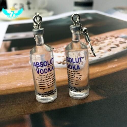Handmade creative cool vodka bottle drop earrings funny drinking cartoon transparent bottle pendant earrings for men and women