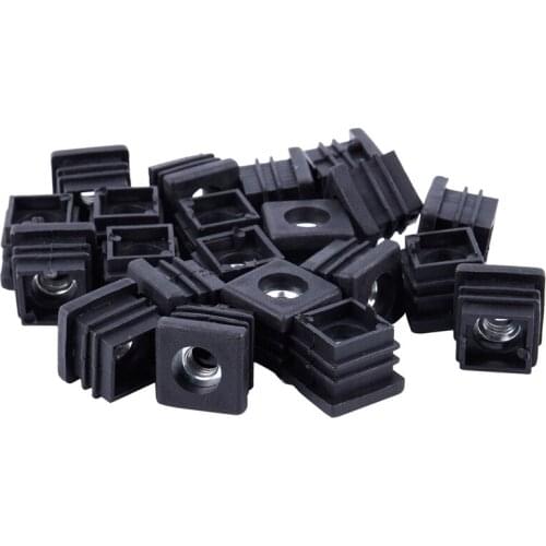 Square Tubing Pipe End Caps Insert Plugs M8 Thread 20x20mm 20Pcs Black
