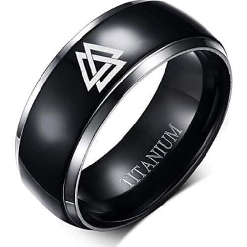 Mens Viking Rune Geometric Triangle Ring Black Simple Casual Lightweight Nordic Popular Hundred Matching Decoration Amulet Jewe