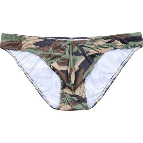 Men Sexy Soft Comfortable Seamless Underwear U Convex Penis Pouch Underpants Low-waist Camouflage Leopard Briefs Shorts