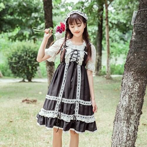 2020 New Cute Women Lolita JSK Dress Big Hem Bubble Suspender Sleeveless Dress With Headwear