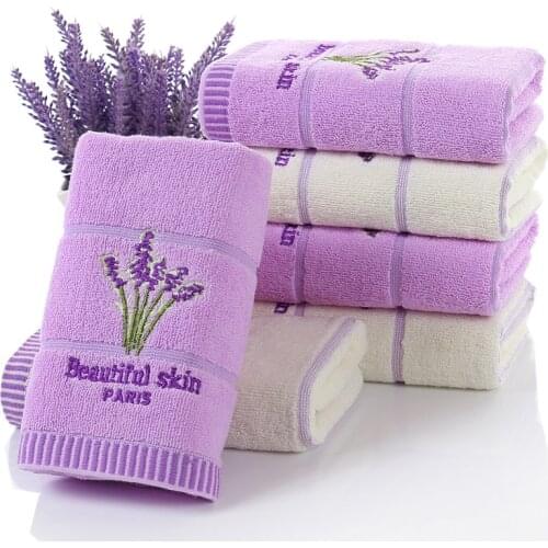 New Purple Lavender Embroidered Towels High Quality Cotton Bath Face Towel Soft Absorbent Beach Face Towel Set for Women