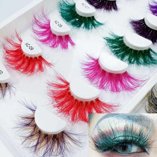 New green 3D mink lashes wholesale makeup natural long individual thick fluffy colorful false eyelashes lashes 25mm