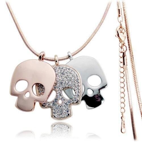 Rose Gold color Crystal Long Skull Skeleton Necklaces & Pendants Wholesales Fashion Jewelry for women 126Y4493