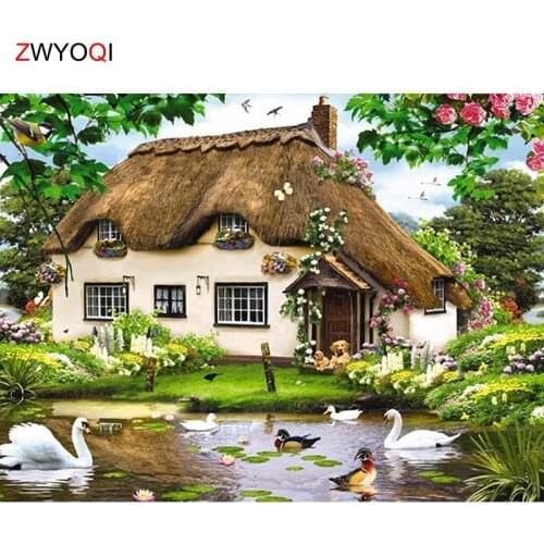Full Square Diamond painting Cross stitch House Swan Mandarin Duck Garden Full Round Diamond mosaic 5D DIY Diamond embroidery