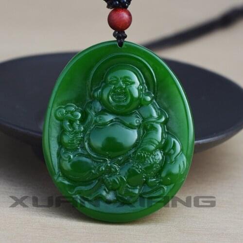 Drop Shipping Mens Necklace Pendant Green Jades Maitreya Laughing Buddha Pendant Lucky fortune Gift for Womens Fashion Jewelry