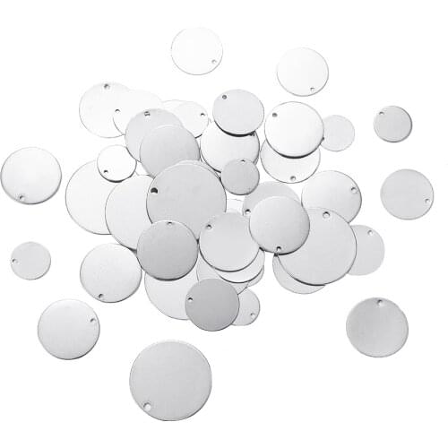 60pcs/box Stainless Steel Stamping Blank Tag Charms Mixed Size Flat Round Pendants For Necklaces DIY Jewelry Making