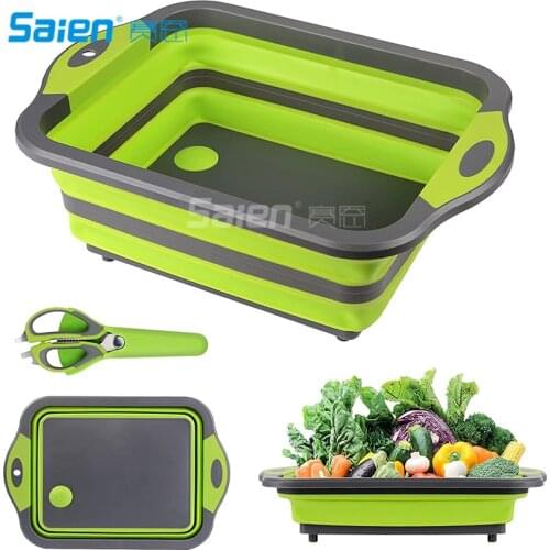 Collapsible Cutting Board, Foldable Chopping Boards with Multifunction Scissors, Space Saving 3 in 1 Multifunctions Storage Bask