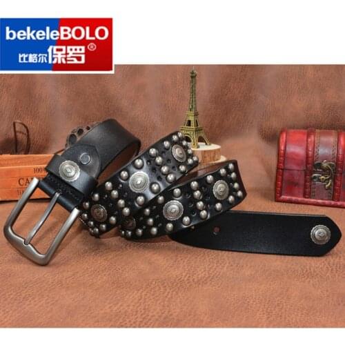 Genuine Leather male and female Gothic belt Brand new design Men Retro Steampunk Rivet Leather belt Metal Rock