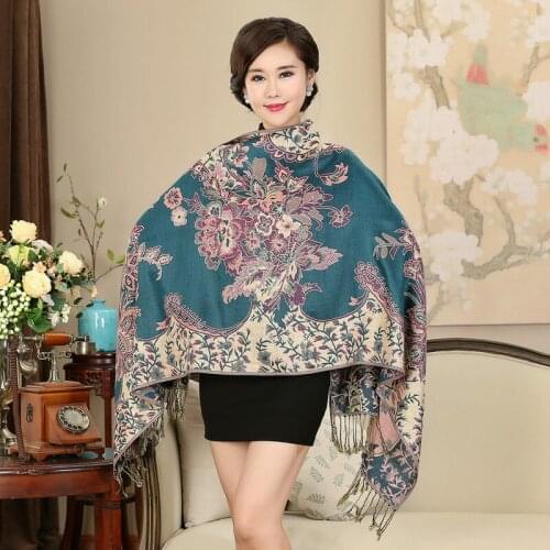 Luxury Brand for Woman Print Scarf Chinese Ethnic Style Flower Pattern Tassel Winter Warm And Soft Long Blanket Scarf Shawl