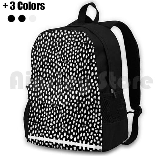 Handmade Polka Dot Brush Strokes ( Black And White Reverse Dalmatian ) Outdoor Hiking Backpack Waterproof Camping Travel Black