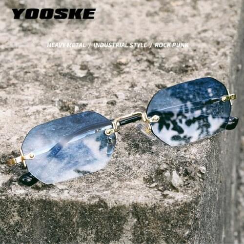 YOOSKE Luxury Gradient Punk Sun glasses Rimless Womens Mens Sunglasses Vintage Classic Brand Designer Ladies Shades