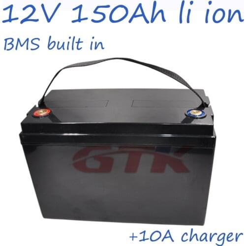 High quality New 12V 150AH Lithium ion polymer Battery for Boat Motor solar Panel Power pack Solar energy storage +10A charger