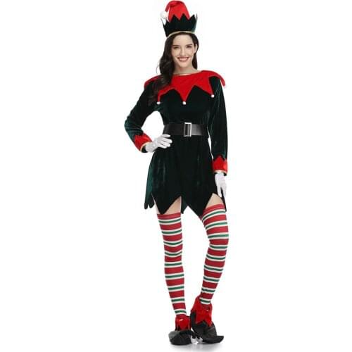Green Spirit of Christmas Elves Costumes For Woman and Man Plus Size Elf Christmas Party Cosplay Fancy Dress Full Set