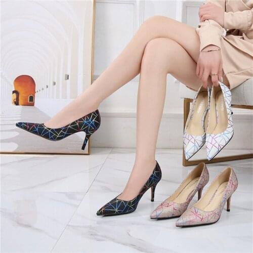 New Women Sexy High Heel Pumps Pointed High Heels 7.5cm 2021 Brand Pattern Large Size 35-44 Stiletto Fashion Shoes For Ladies