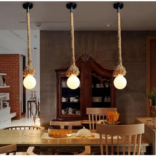 1M one head Rope pendant lights + Black ceiling plate vintage restaurant lamp dining room pendant lamps hemp rope light
