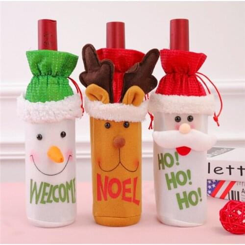2Pcs Hot Wine Bottle Christmas Cover Santa Snowman Party Ornament Decor Table Xmas Christmas decoration Party Bar supplies