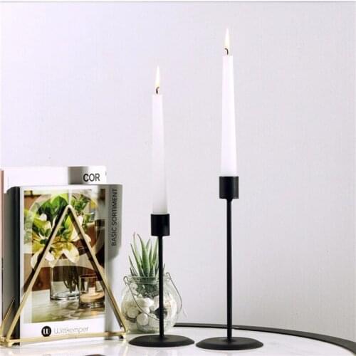 2PCS Wrought Iron Candle Holder Black Candlestick Wedding Table Decorations Romantic Candlelight Dinner Home Hotel Candle Stand