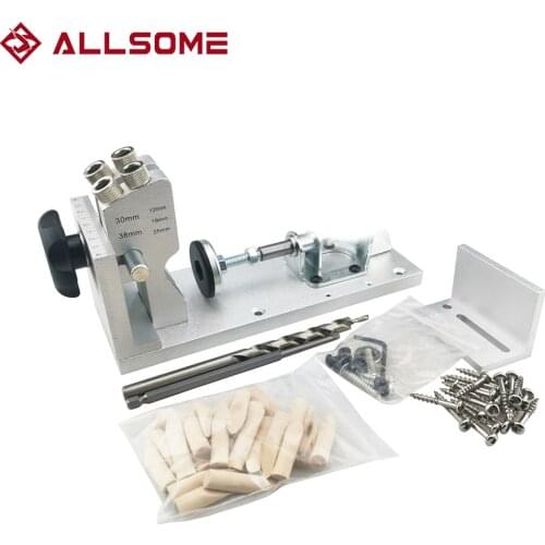 ALLSOME 9.5mm Clamp Pocket Hole Jig Kit Drill Guide Jointing Drilling Locator Doweling for Carpentry WoodWorking Tools