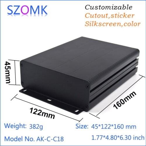 1 pc, 45*122*160mm wall mount black extrusion aluminum control box szomk aluminum case enclosure for pcb aluminum chassis
