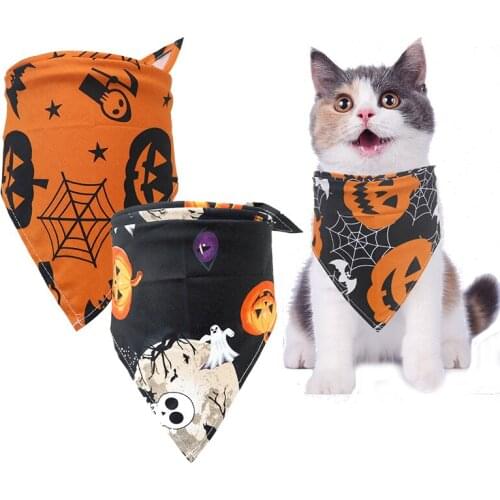 Halloween Dog Bandana Halloween Pet Neckerchief Cat Dog Accessories Scarf Waterproof Bandana