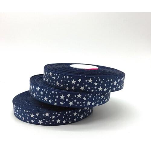 5Yards/lot 1" (25mm) Navy blue Printed STARS Grosgrain Ribbon Hair Bow Wedding Christmas Decoration DIY Sewing