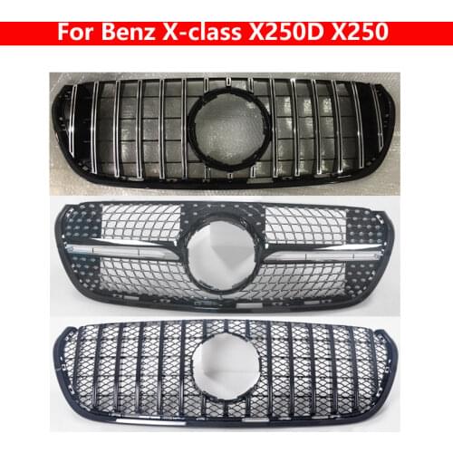 For Mercedes-Benz X-class X250D X250 Pickup Vertical bar GT Car Styling Middle Grille ABS Silver Black Front Bumper Center Grill