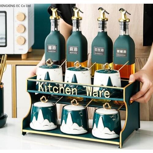 Kitchen Seasoning Box Seasoning Bottle Household Salt Shaker Oil Bottle Storage Box Seasoning Pot Ceramic Kitchen Supplies