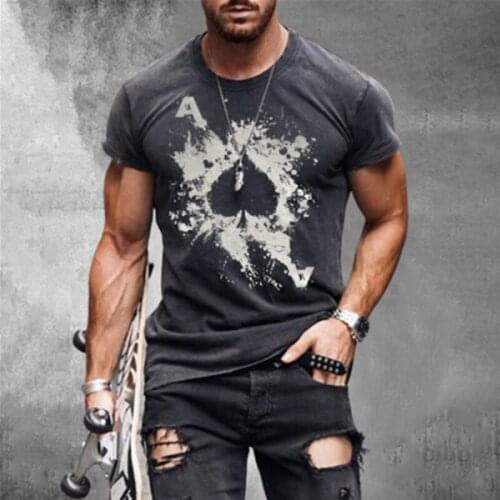 Mens Fashion Graphic Poker Peach Heart Printing T-Shirts Short Sleeve Round Collar Casual Tee Shirt Male Clothes Summer 2021