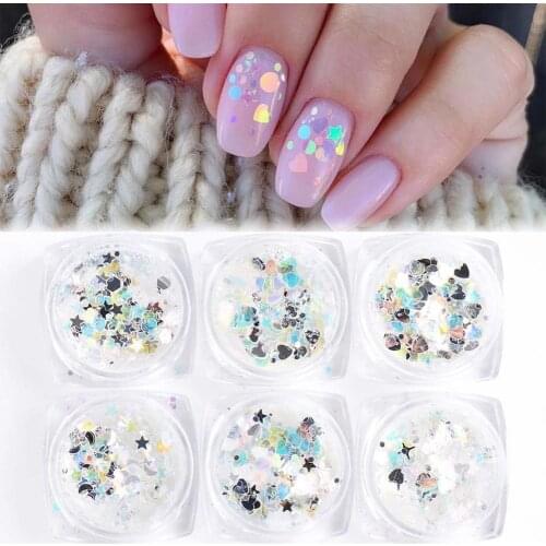 6 Box Nail Flakes Vibrant Color Temperature Resistance ABS Holographic Nail Glitter Flakes for Makeup