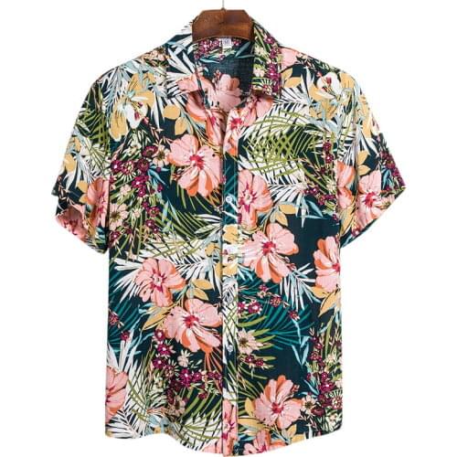 2021 Summer Men Casual Shirts Fashion Hawaiian Printed Short-sleeve Beach Holiday Floral Streetwear Camisa Masculina