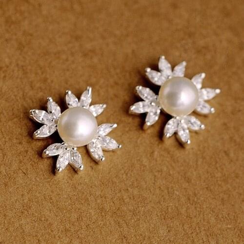 S925 SV Korean female pearl snow temperament earrings fashion earrings for women gifts clothing accessories