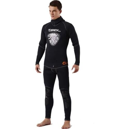5MM Two-piece Diving Suit Long Sleeve Mergulho Full Body Warmth Sunblock Surf Wetsuit with Headgear Mens Sportswear Wetsuit