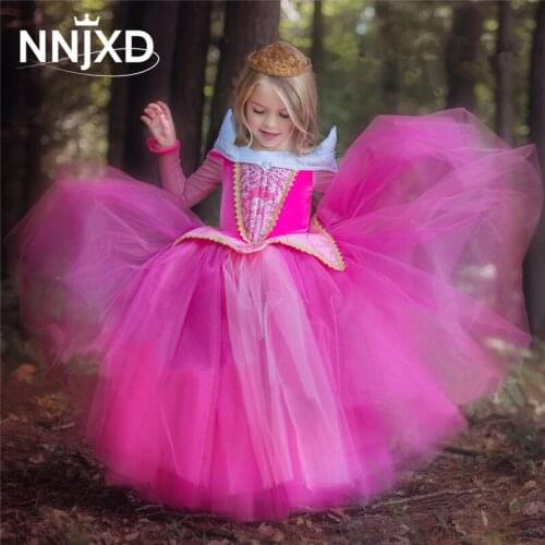 Girls Princess Costume Rose Long Sleeve Beauty Pageant Party Gown Children Fancy Dress Up Frocks Costume