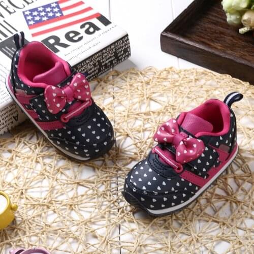 Toddler Girl Shoes Bow Polka Dot Baby Girl Sneakers Breathable Non-Slip Shockproof First Walker Running Soft Comfortable Fashion