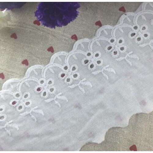 Hot 3 Meters/Lot White Cotton Lace Fabric DIY Garment Accessories Sewing Swiss Trim Wedding Lace Material 9cm Width