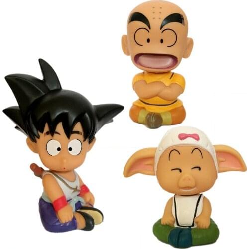 Dragon Ball Kuririn Son Goku Moving head doll desk decoration creative cartoon car supplies childrens toy gift set in the car