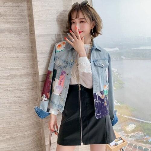 New Fashion Basic Coat Bombers Vintage Denim Jacket Women Cowboy Jeans 2021 Autumn Splicing Jean Jacket Female Outerwear