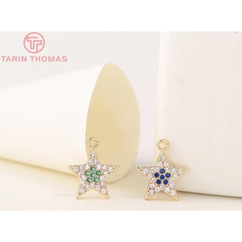 4PCS 15MM 24K Gold Color Plated Brass with Zircon Star Charms Pendants High Quality Diy Jewelry Accessories