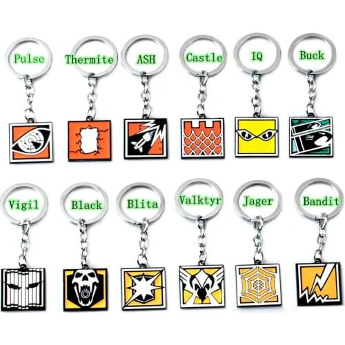 A Lot/12pcs Game Rainbow Six Siege Keychain For Men Women ASH Buck ELA Key Chain Game Anime Keyring Holder Porte Clef Jewelry
