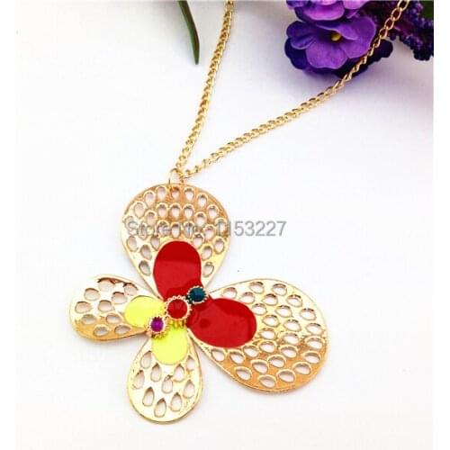 Cute style Colorful enamel hot sale trinket big butterfly necklace