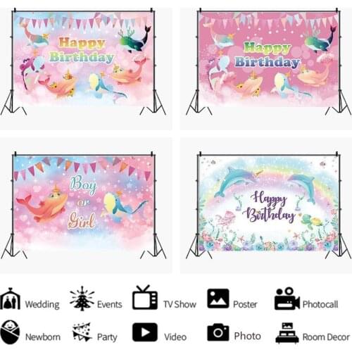 Cartoon Undersea World Cute Little Shark Background Girl Birthday Party Decoration Photography Studio Photo 3D Digital Backdrop